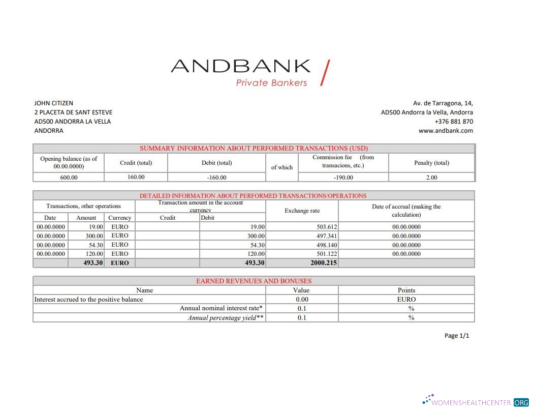 Download Andorra Andbank bank statement excel Photoshop template